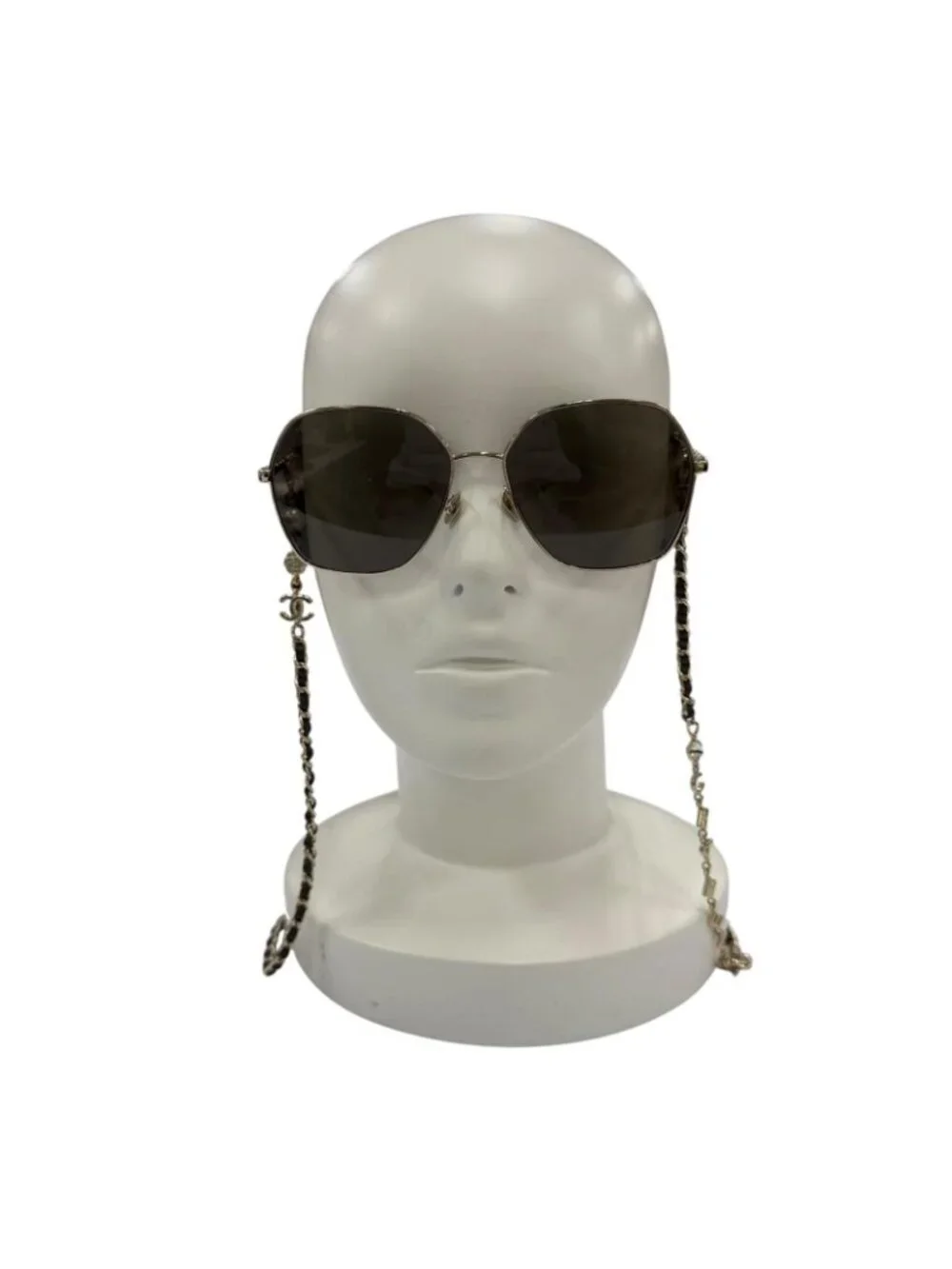 Chanel CC Logo Hexagon Chain Sunglasses Gold Black Demo Lens Eyewear